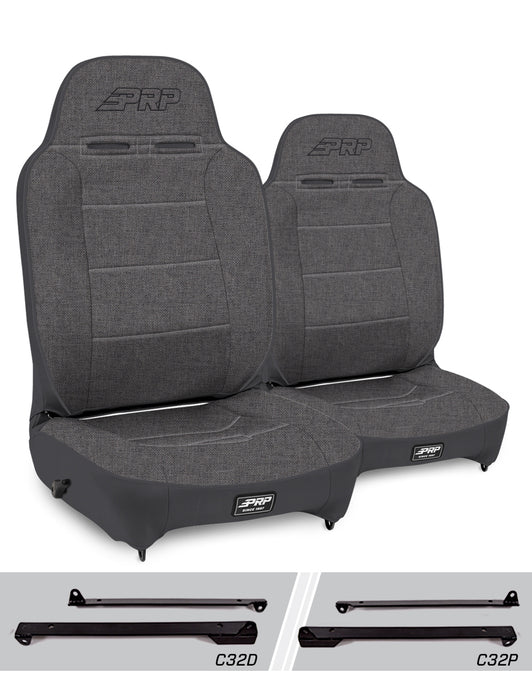 Enduro High Back Reclining Suspension Seats Kit for Jeep Wrangler CJ7/YJ (Pair), Grey
