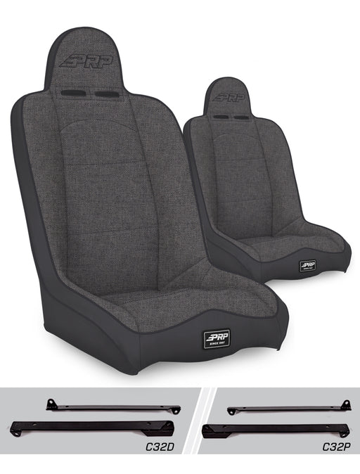 PRP Daily Driver High Back Suspension Seat Kit | Pair with Mounts | Jeep CJ7/Wrangler YJ (1976-1995) | P/N A140110-C32-50