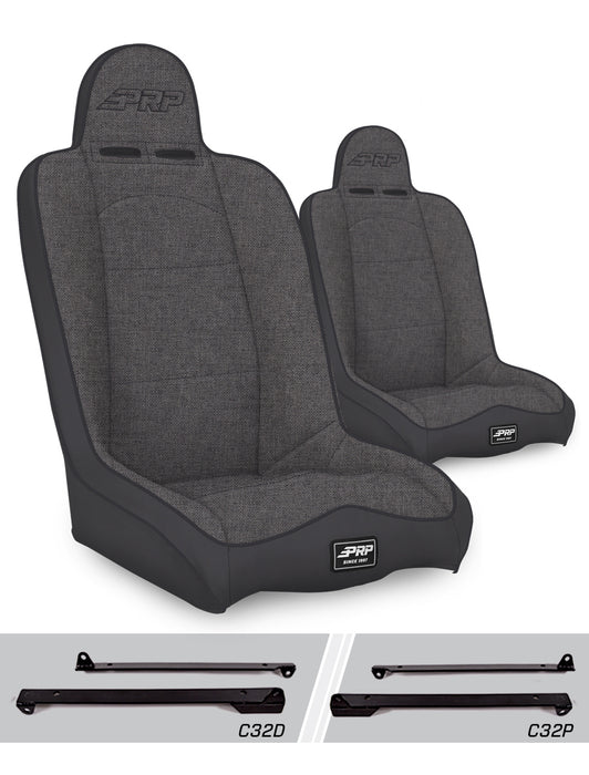 PRP Daily Driver High Back Suspension Seat Kit | Pair with Mounts | Jeep CJ7/Wrangler YJ (1976-1995) | P/N A140110-C32-50