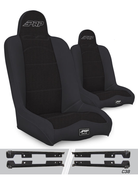 Daily Driver High Back Suspension Seats Kit for Jeep Wrangler JK/JKU (Pair), Black
