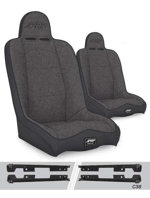 PRP Daily Driver High Back Suspension Seat Kit | Pair with Mounts | Jeep Wrangler JK/JKU (2007-2018) | P/N A140110-C38-50