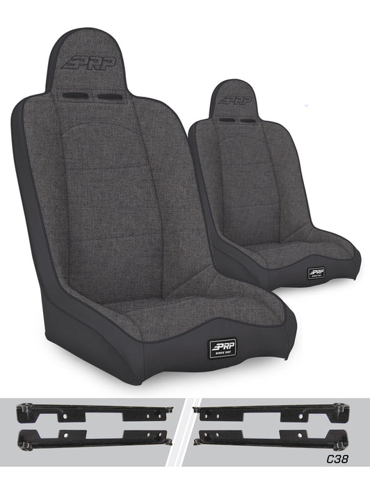 PRP Daily Driver High Back Suspension Seat Kit | Pair with Mounts | Jeep Wrangler JK/JKU (2007-2018) | P/N A140110-C38-50