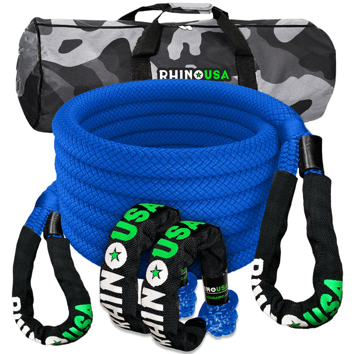 RHINO USA 7/8" X 30' KINETIC ROPE RECOVERY KIT W/SOFT SHACKLES (BLUE)