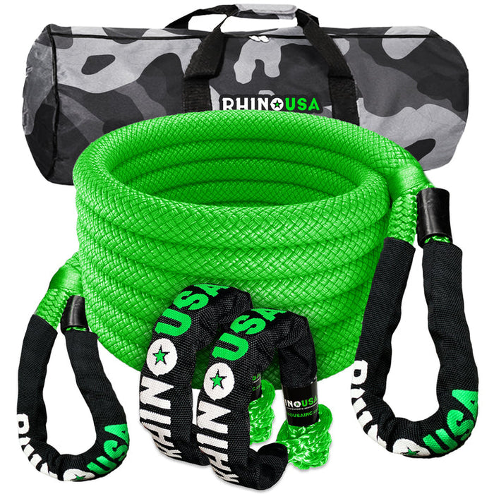 RHINO USA 7/8" X 30' KINETIC ROPE RECOVERY KIT W/SOFT SHACKLES (GREEN)