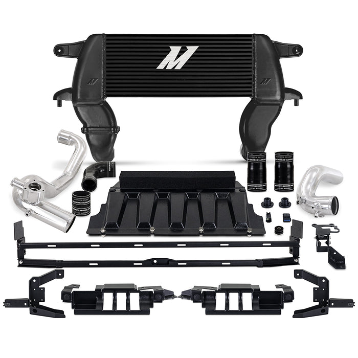 Mishimoto MMINT-BR23-21HKBKP High-mount Intercooler Kit, 2021+ Ford Bronco 2.3L, Black Core, Polished Pipes