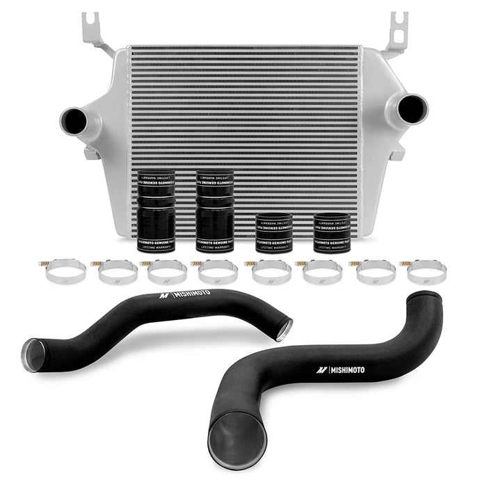 Mishimoto MMINT-F2D-99KSLBK Ford 7.3L Powerstroke Intercooler Kit, 1999-2003 Silver Cooler, Black Pipes