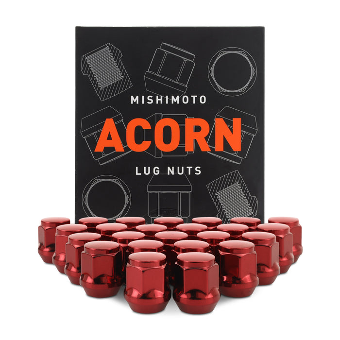 Mishimoto MMLG-AC1415-24RD Mishimoto Steel Lug Nuts, M14x1.5, Acorn Seat, 24pc Set, Red