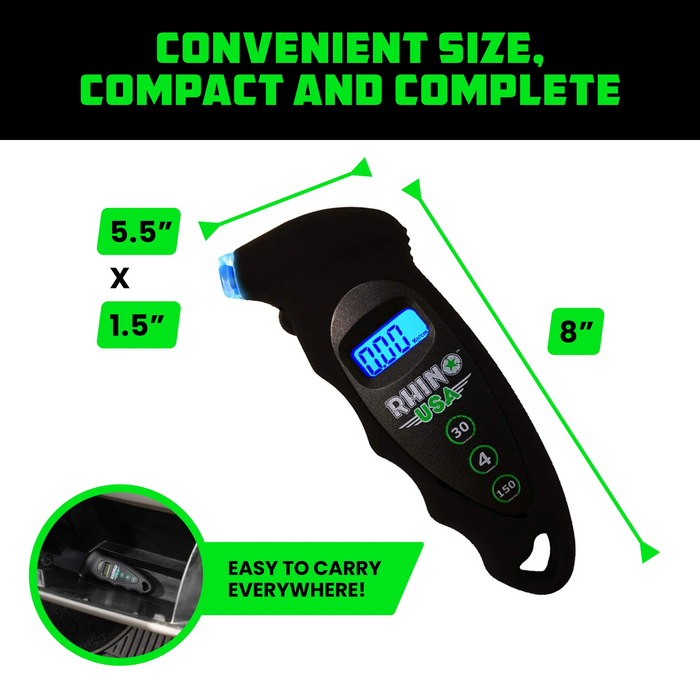 Rhino USA Digital Tire Pressure Gauge | 150 PSI, Black | P/N RGAUGE-DIGBLK
