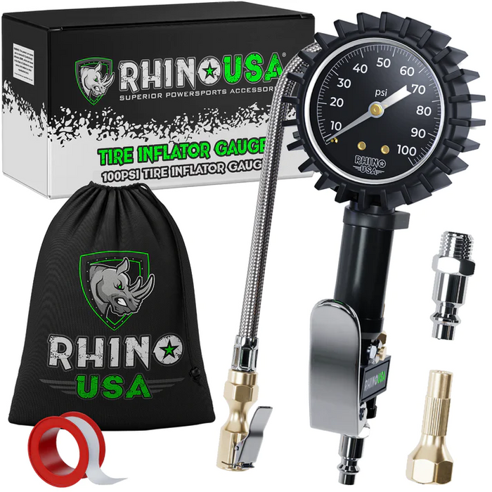 Rhino USA 100 PSI Analog Tire Inflator Gauge | P/N RGAUGE-0100