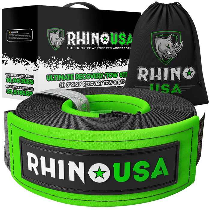 RHINO USA RECOVERY TOW STRAP 3INX20FT (BLACK)