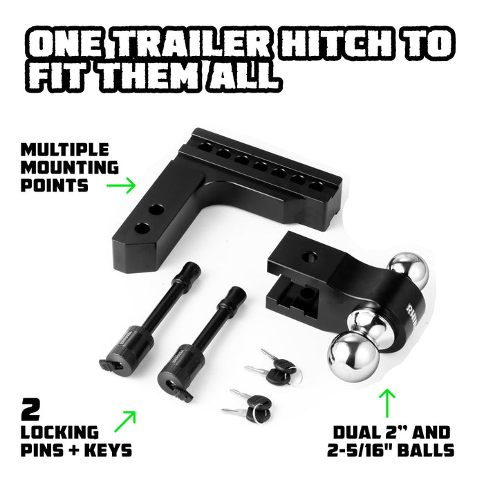 RHINO USA 6IN HEAVY DUTY DROP HITCH - 2.5IN (BLACK)