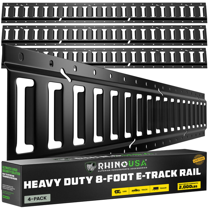 8FT E-TRACK TIE-DOWN RAILS, BLACK (4 PACK)