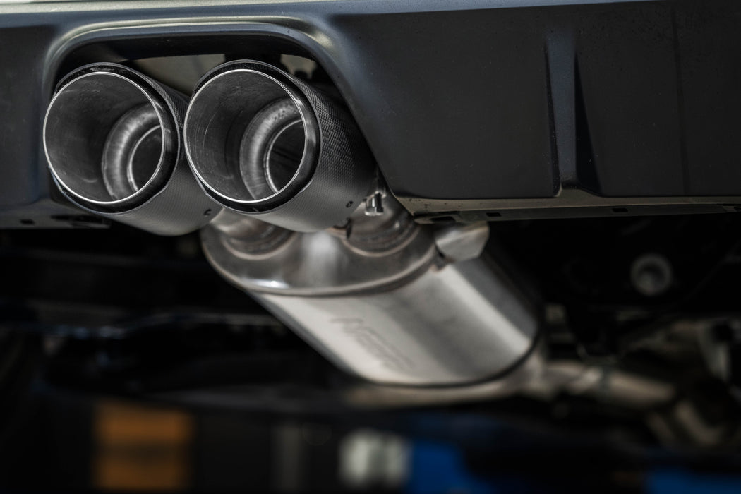 MBRP T304 Stainless Steel, 3" Cat-Back Dual Center Rear with Carbon Fiber Tips, Corolla GR 1.6L, view 3