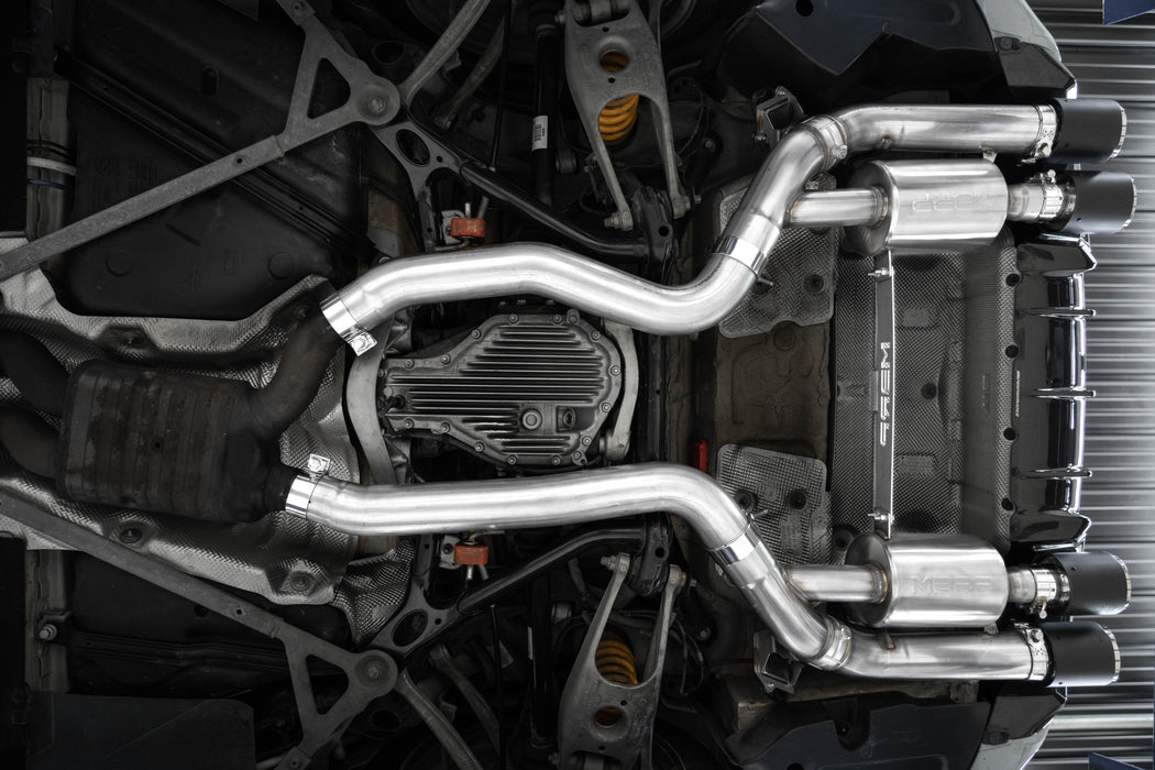 MBRP T304 Stainless Steel, 3" Resonator-Back, Dual Rear, Quad Outlet with Carbon Fiber Tips, Active, M2 Competition 3.0L, view 4