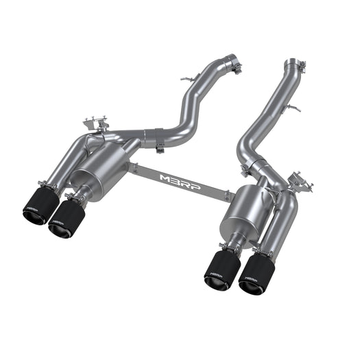 MBRP T304 Stainless Steel, 3" Resonator-Back, Dual Rear, Quad Outlet with Carbon Fiber Tips, Active, M2 Competition 3.0L