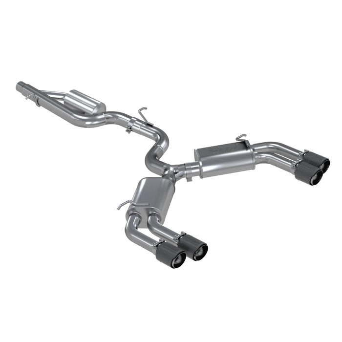 MBRP T304 Stainless Steel 3" Cat Back Quad Split Rear Exit with Carbon Fiber Tips, S3