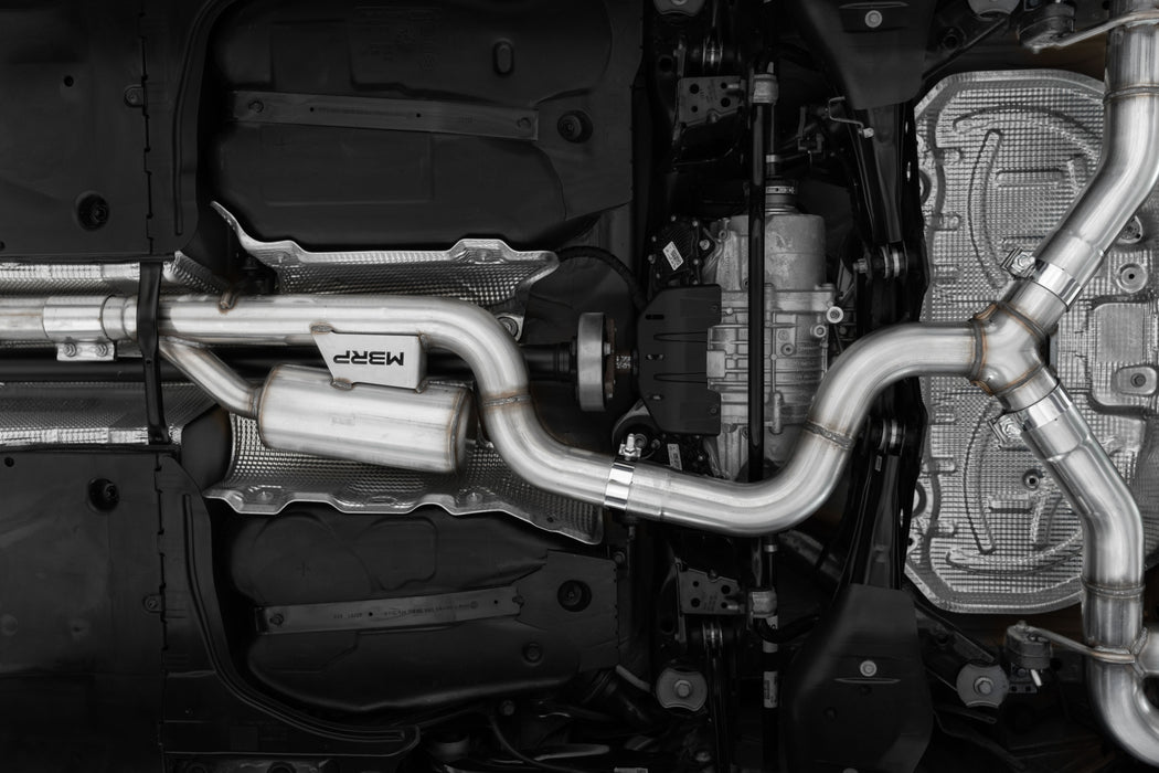 MBRP T304 Stainless Steel, 3" Cat-Back, Quad Split Rear with Carbon Fiber Tips, Valve Delete, Golf R MK8, view 4