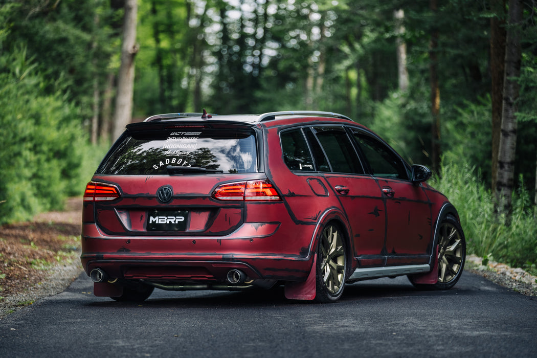 MBRP T304 Stainless Steel 3" Cat-Back, 2.5" Dual Split Rear, Factory Through Bumper, with Carbon, Golf Sportwagen/ Alltrack 1.8T, view 2