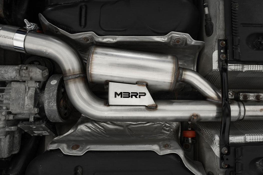 MBRP T304 Stainless Steel 3" Cat-Back, 2.5" Dual Split Rear, Factory Through Bumper, with Carbon, Golf Sportwagen/ Alltrack 1.8T, view 3