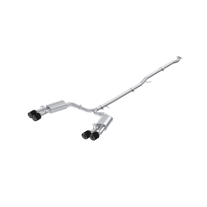 T304 Stainless Steel 2.5" Cat-Back, Dual Split Rear, Quad Outlet with Carbon Fiber Tips, Street Profile
