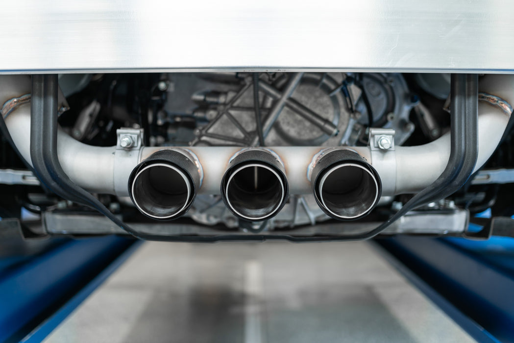 MBRP T304 Stainless Steel, 2.5" Cat Back, Triple Rear Exit, with Carbon Fiber Tips, NSX, view 2