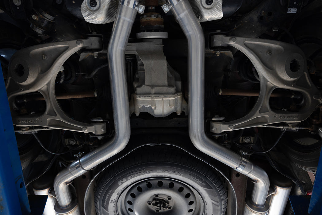 MBRP T304 Stainless Steel 3" Cat-Back, Dual Split Rear with Carbon Fiber Tips, Street Profile, Durango 5.7L, view 7