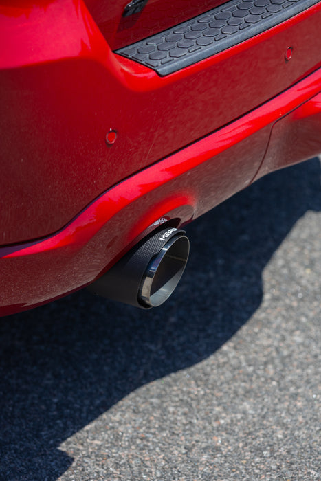 MBRP T304 Stainless Steel 3" Cat-Back, Dual Split Rear with Carbon Fiber Tips, Street Profile, Durango 5.7L, view 4