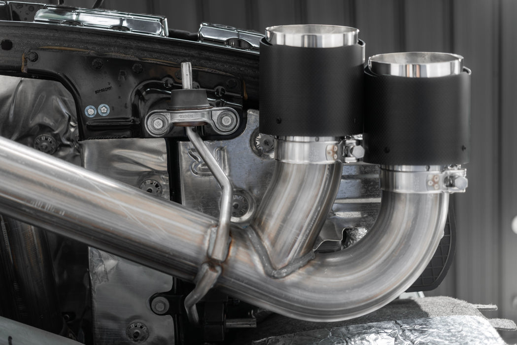 MBRP T304 Stainless Steel, 3" Cat-Back, Quad Split Rear with Carbon Fiber Tips, Corvette C8 6.2L, view 3