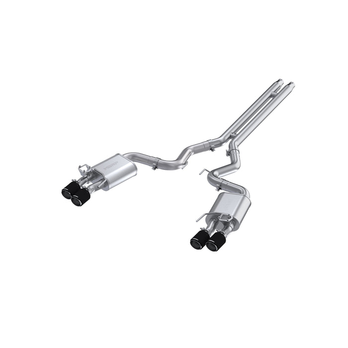 MBRP T304 Stainless Steel 3" Cat Back Dual Quad Split Rear Exit with Carbon Fiber Tips, Mustang GT 5.0L