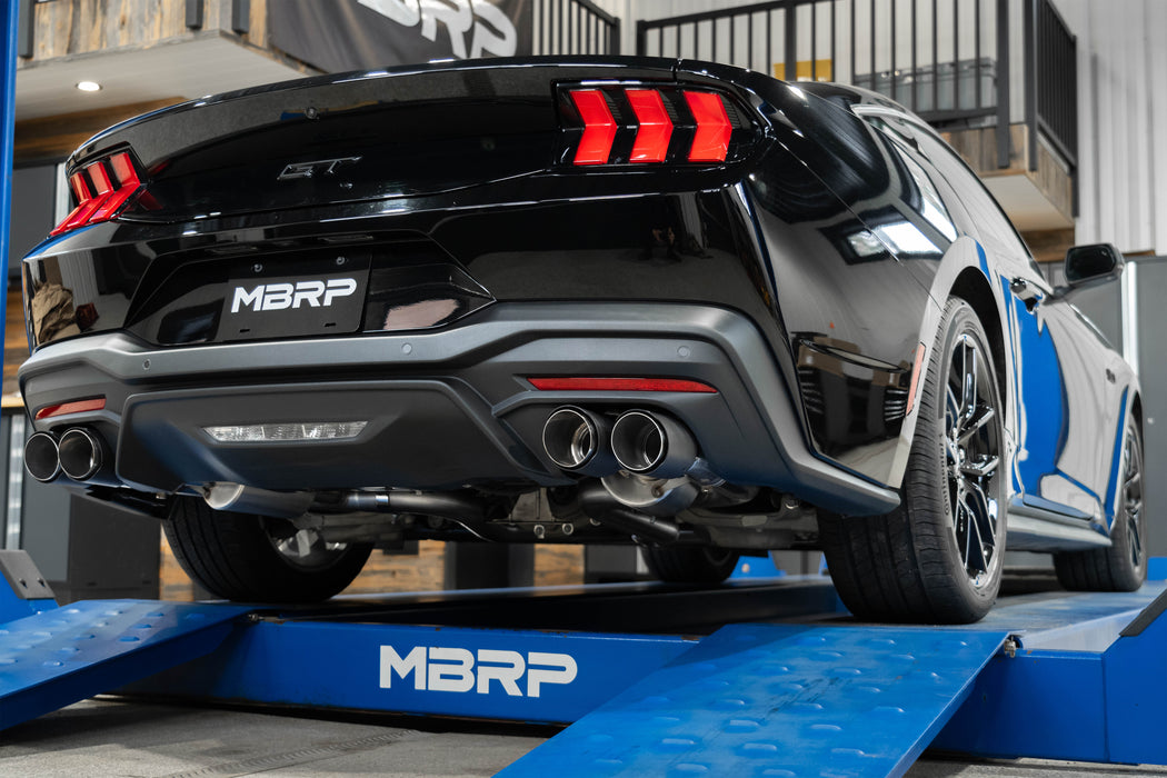 MBRP T304 Stainless Steel, 3" Cat-Back, Quad Split Rear With Carbon Fiber Tips, Active, Mustang GT 5.0L (S650), view 7