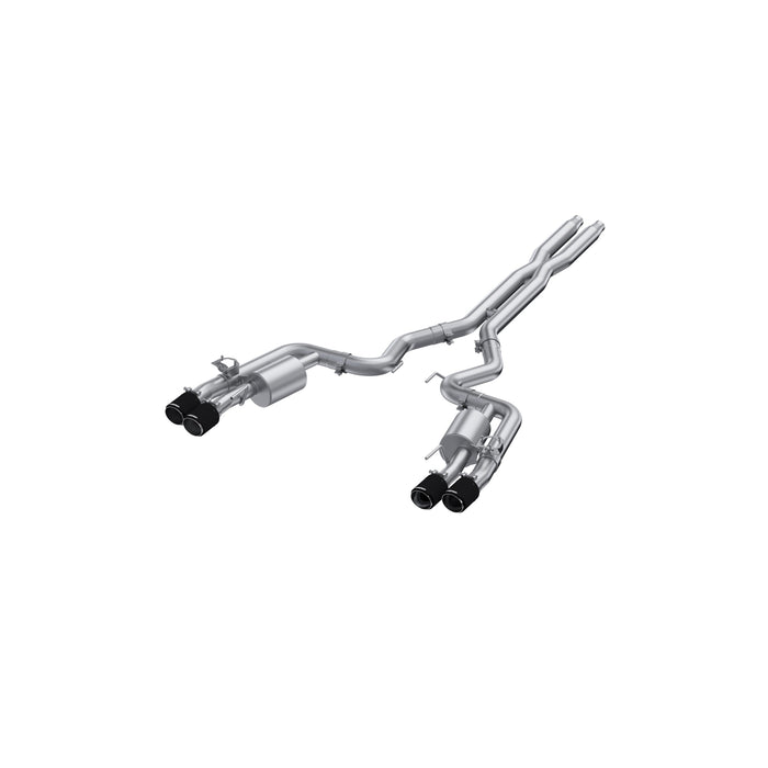 MBRP T304 Stainless Steel, 3" Cat-Back, Quad Split Rear With Carbon Fiber Tips, Active, Mustang GT 5.0L (S650)