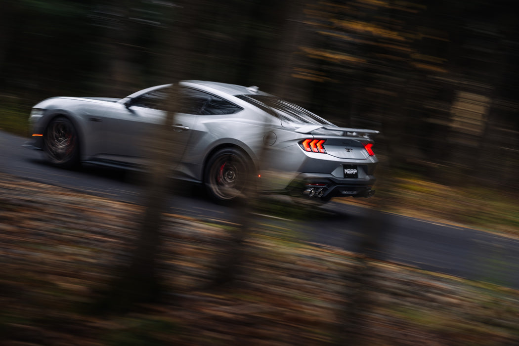 MBRP T304 Stainless Steel, 3" Cat-Back, Dual Split Rear with Quad Carbon Fiber Tips, Street Profile, Mustang GT 5.0L, view 2