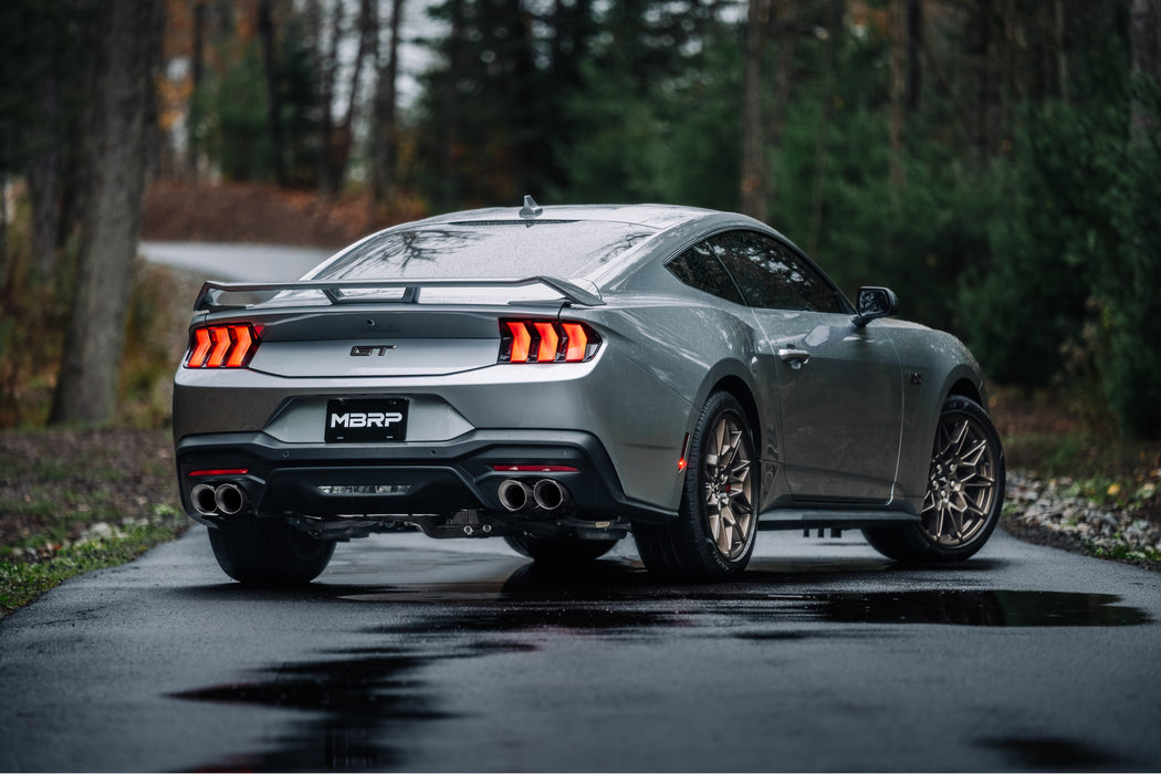 MBRP Black-Coated Aluminized Steel, 3" Cat-Back, Dual Split Rear with Quad BLK Tips, Valve Delete, Race Profile, Mustang 5.0L, view 4