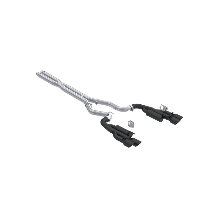 MBRP Black-Coated Aluminized Steel, 3" Cat-Back, Dual Split Rear with Quad BLK Tips, Valve Delete, Race Profile, Mustang 5.0L