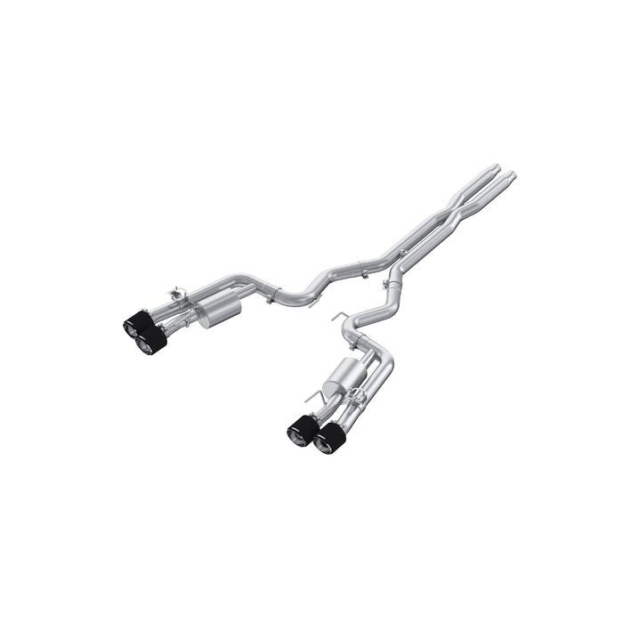 MBRP T304 Stainless Steel, 3" Cat-Back, Quad Split Rear Exit with Carbon Fiber Tips, Active, Mustang Dark Horse 5.0L