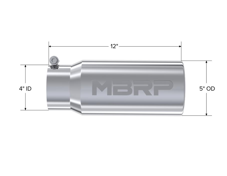MBRP T304 Stainless Steel Tip; 5" OD Rolled Straight 4" inlet 12" length, view 2
