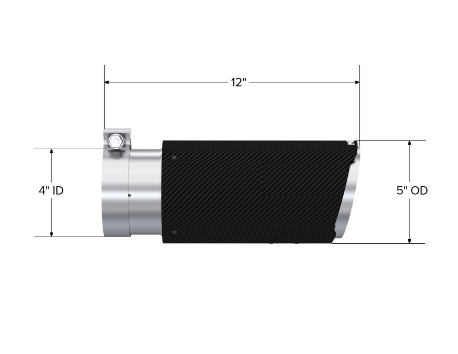 MBRP Carbon Fiber Tip; 4" ID, 5" OD, 12" length, Dual Wall Angle Cut, view 3