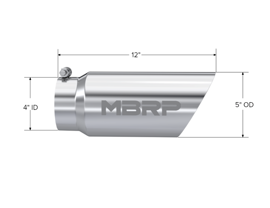 MBRP T304 Stainless Steel Tip; 5" OD Dual Wall Angled 4" inlet 12" length, view 2