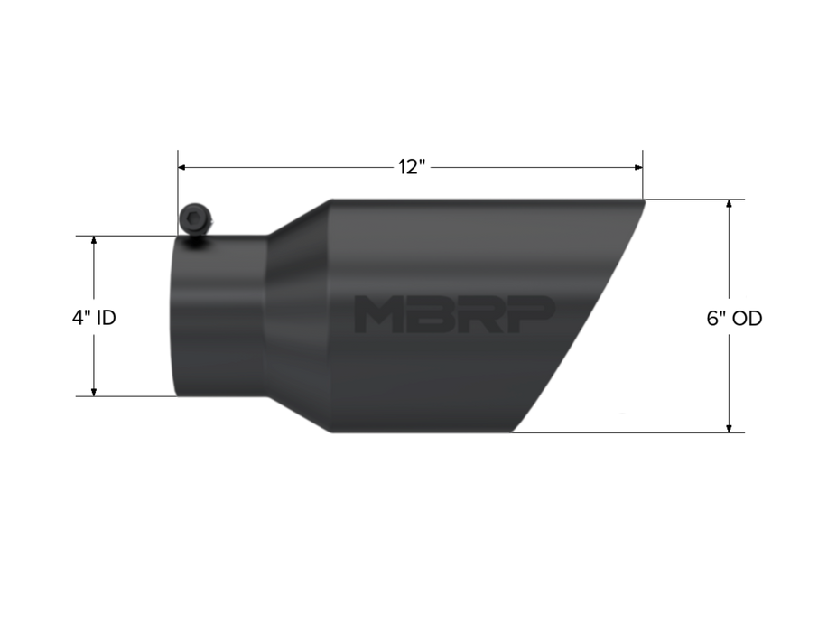 MBRP Black Coated Tip; 6" OD Dual Wall Angled 4" inlet 12" length, view 2