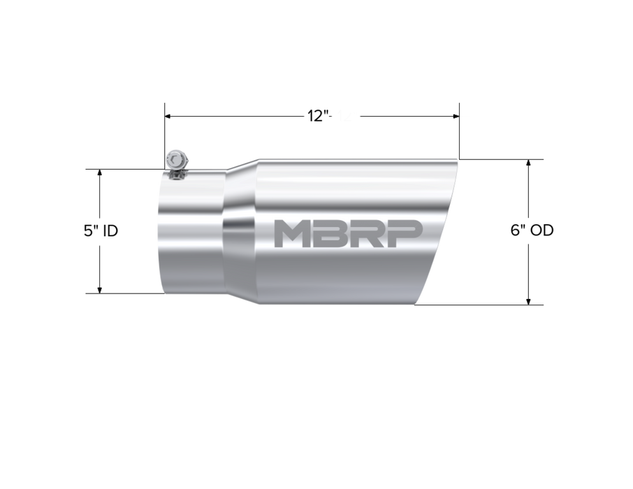 MBRP T304 Stainless Steel Tip; 6" OD Dual Wall Angled 5" inlet 12" length, view 2