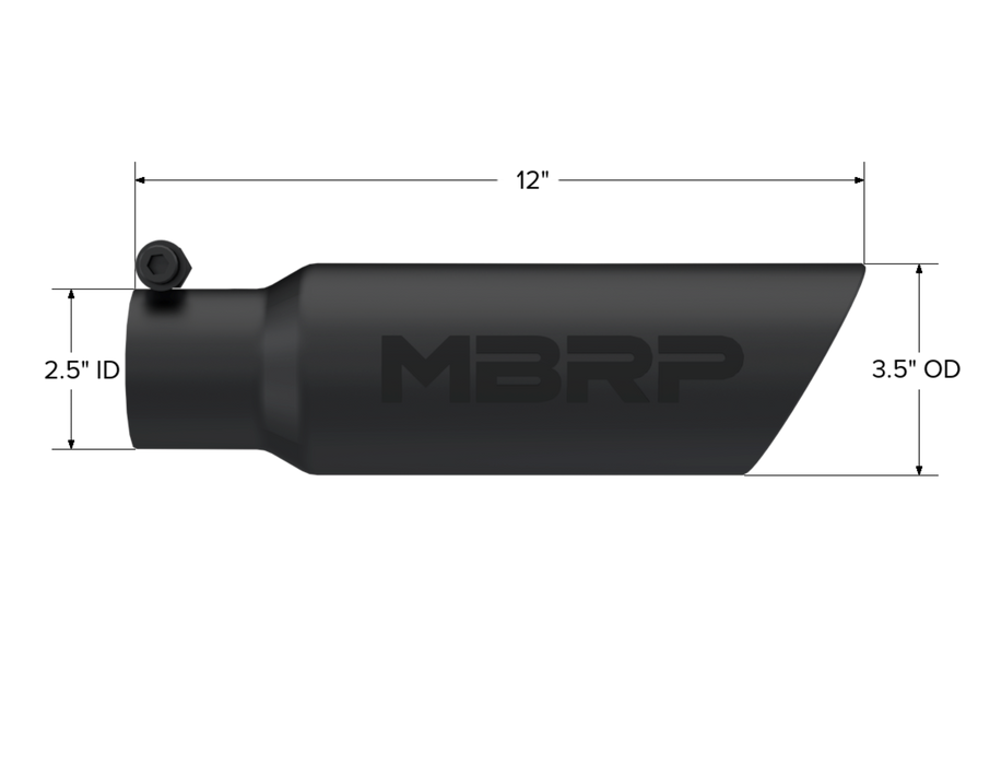 MBRP Black Coated Tip; 3.5" OD Dual Wall Angled 2.5" inlet 12" length, view 2