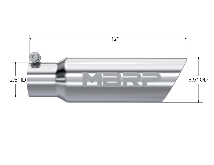 MBRP T304 Stainless Steel Tip; 3.5" OD Dual Wall Angled 2.5" inlet 12" length, view 2