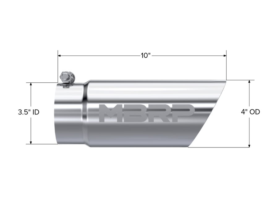 MBRP T304 Stainless Steel Tip; 4" OD Dual Wall Angled 3.5" inlet 10" length, view 2