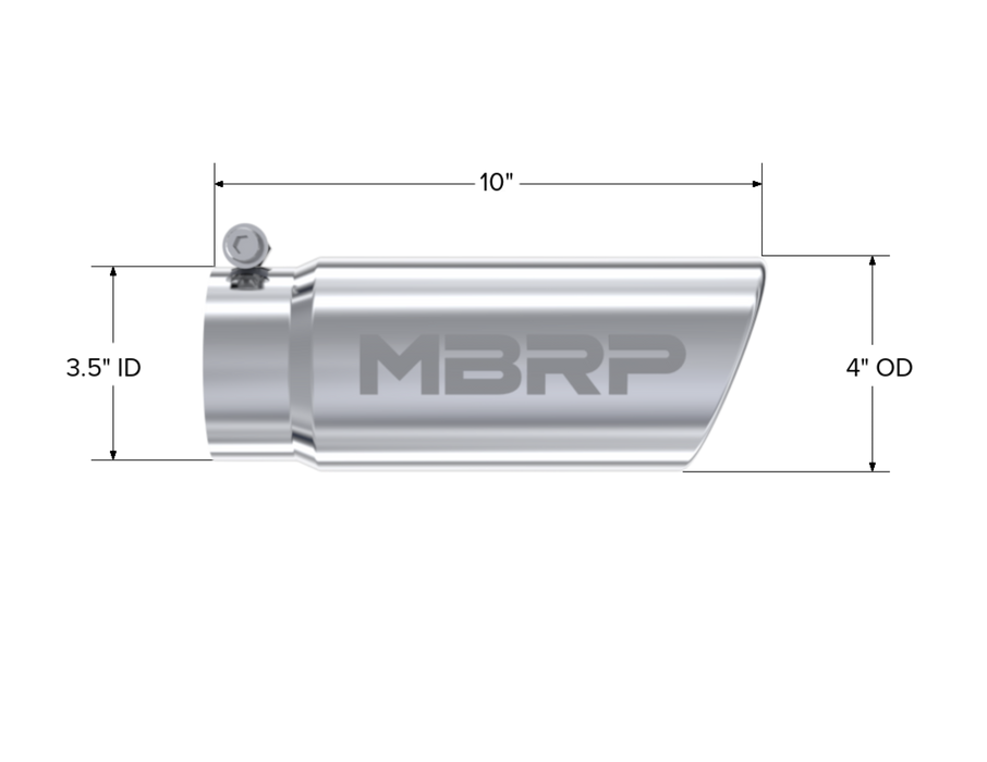 MBRP T304 Stainless Steel Tip; 4" OD Angled Rolled End 3.5" inlet 10" length, view 2