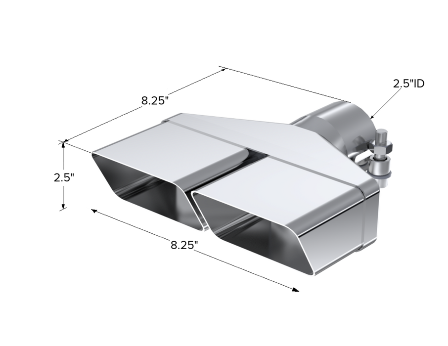 MBRP T304 Stainless Steel Tip; 8" x 2.375" ID; Rectangle; 2.5" ID; 8.25" length, view 2