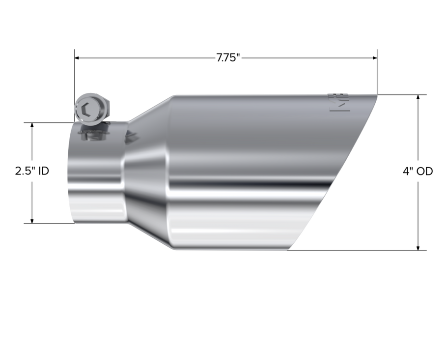 MBRP T304 Stainless Steel Tip; 4" OD; Dual Wall Angled; 2.5" inlet; 8" length, view 2