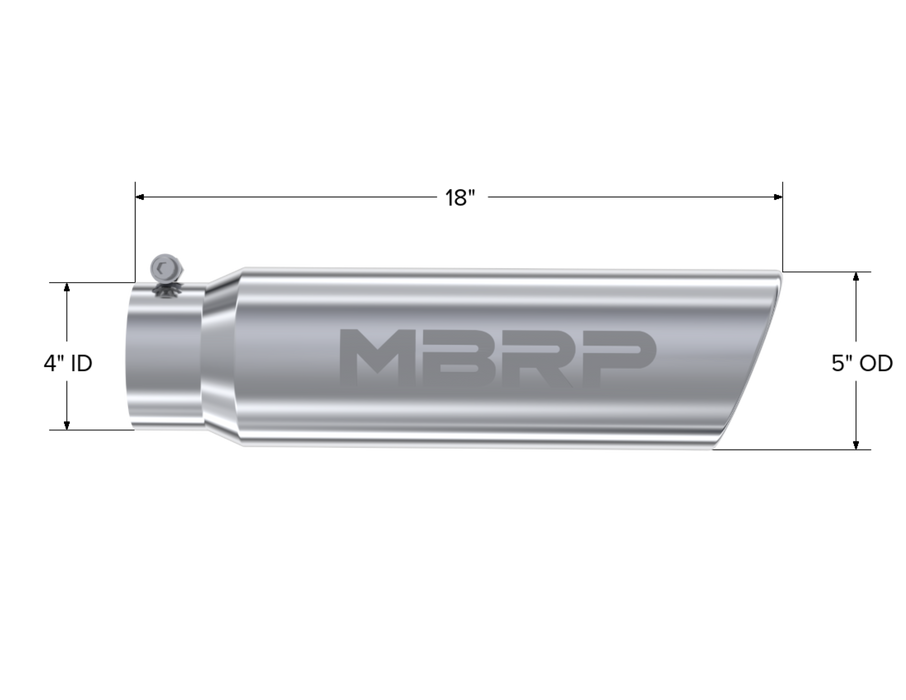 MBRP T304 Stainless Steel Tip; 5" OD; Angled Rolled End; 4" inlet 18" length, view 2