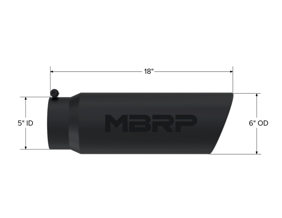 MBRP Black Coated Tip; 6" OD; Angled Rolled End; 5" ID; 18" length, view 2