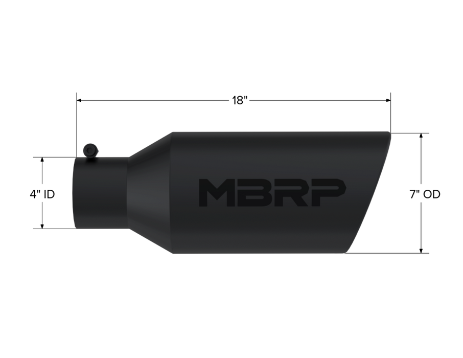 MBRP Black Coated Tip; 7" OD; Rolled End; 4" ID; 18" length, view 2