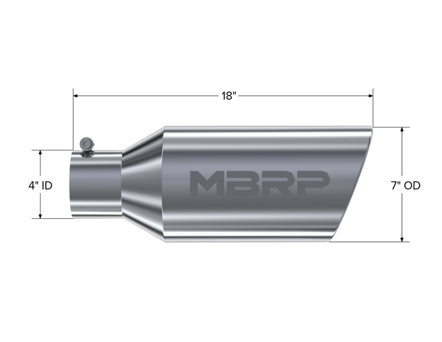 MBRP T304 Stainless Steel Tip; 7" OD; Rolled End; 4" ID; 18" length, view 2
